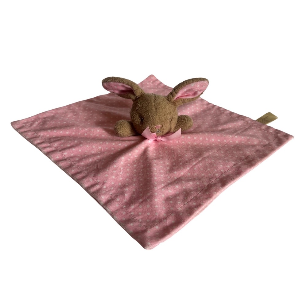 MTY International Brown Bunny Rabbit Pink Polka Dot Baby Lovie Security Blanket